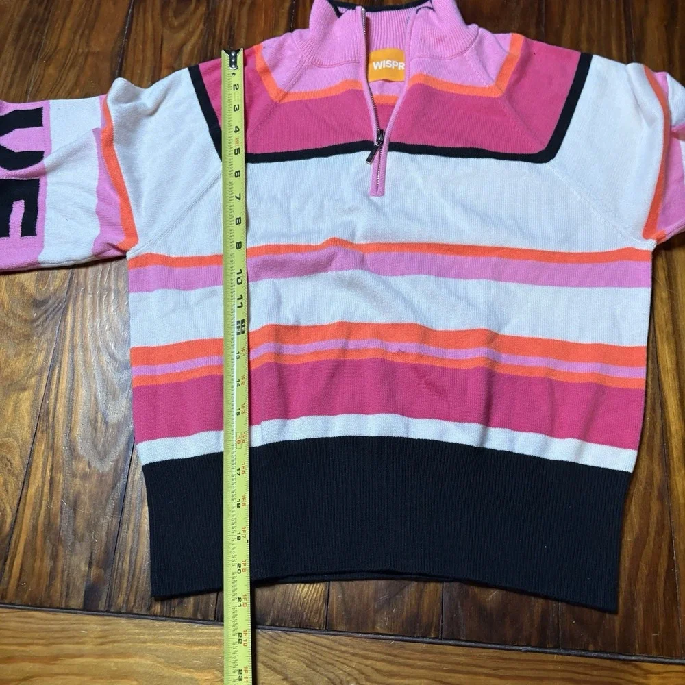 WISPR Brodie 1/4 Zip Pink Striped LOVE SLEEVES Pullover Sweater Sz S Silk A1907
